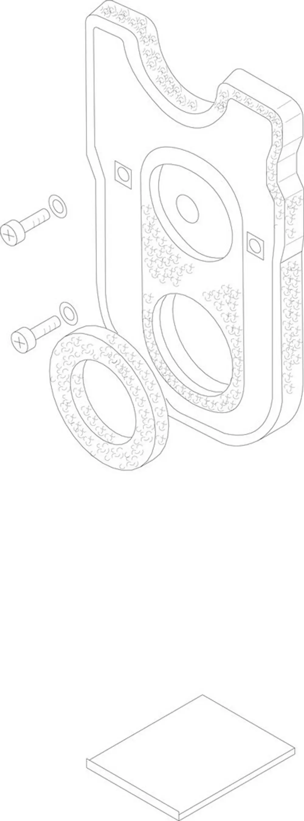 Bosch Wärmeschutz für eine Tür, bestehend aus einer isolierten Platte und zwei Schrauben. Dichtungselement als zusätzlicher Bestandteil sichtbar.